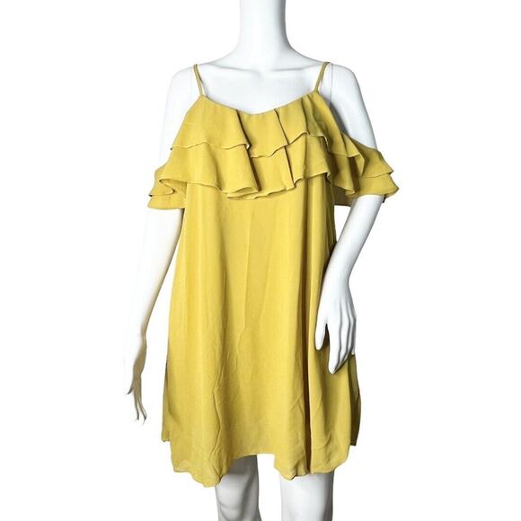 Lulus Dress Women Small Yellow Impress the Best Off Shoulder Shift Ruffle Casual - Picture 1 of 7